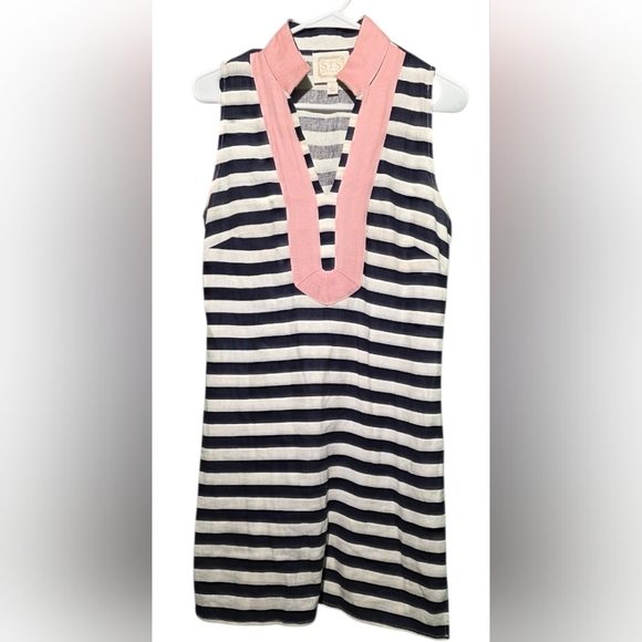 Tuckernuck Sail To Sable Striped Sleeveless Top with Pink Accent Small 20 PTP - Picture 2 of 5